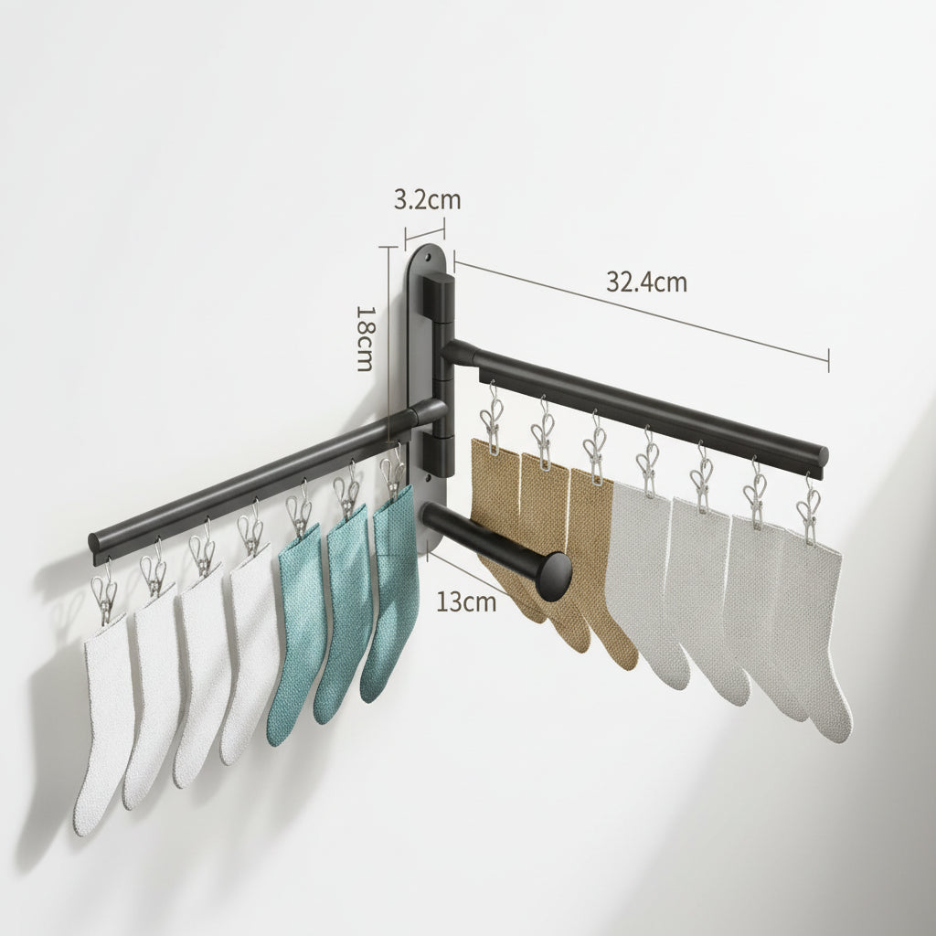 Étendoir à linge mural rabattable aluminium avec pinces