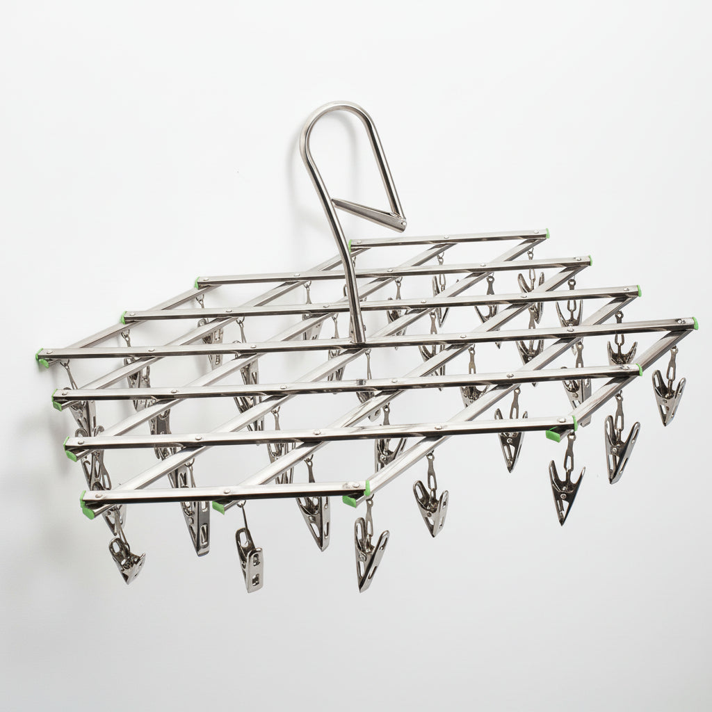 Petit étendoir à linge inox pliable à pinces