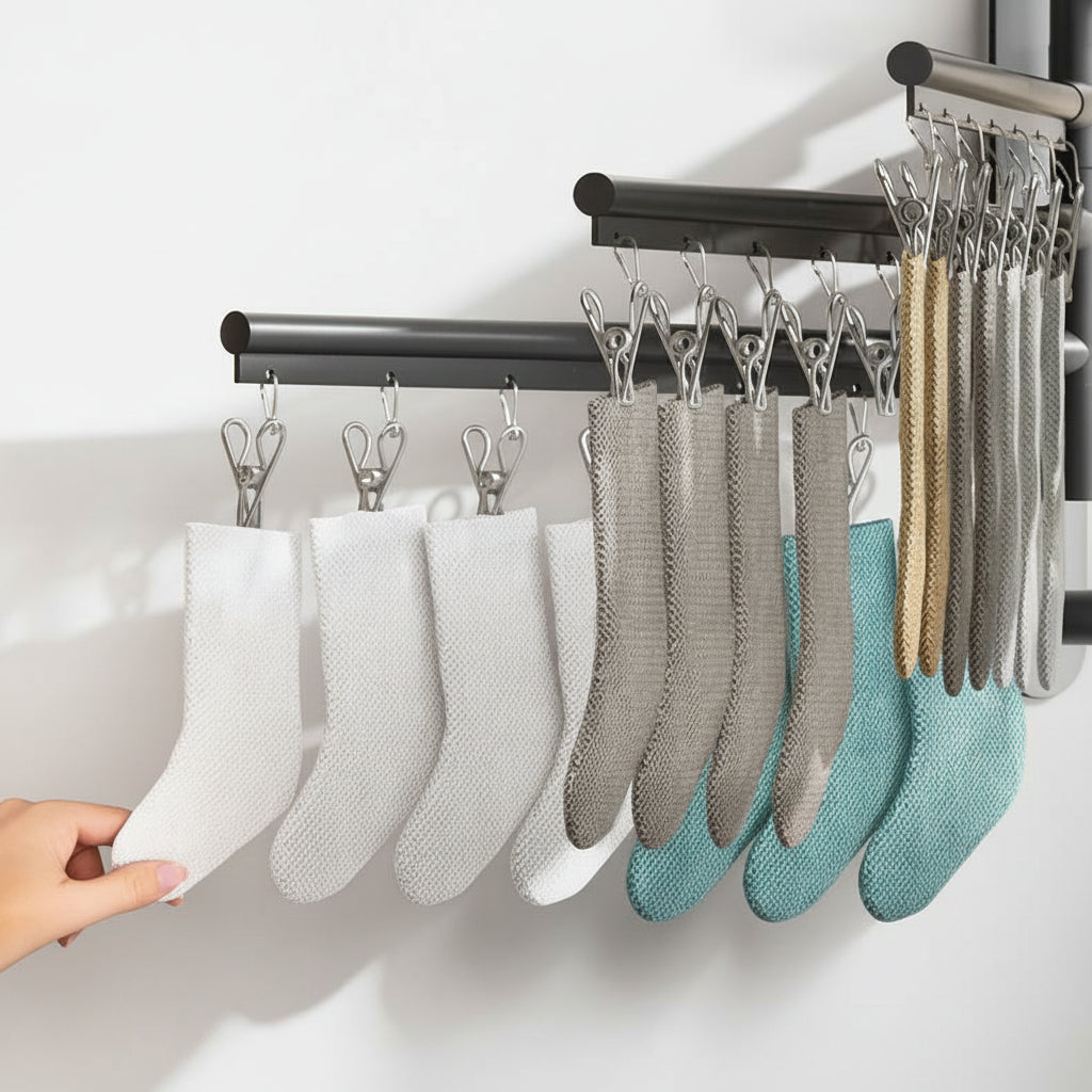 Étendoir à linge mural rabattable aluminium avec pinces