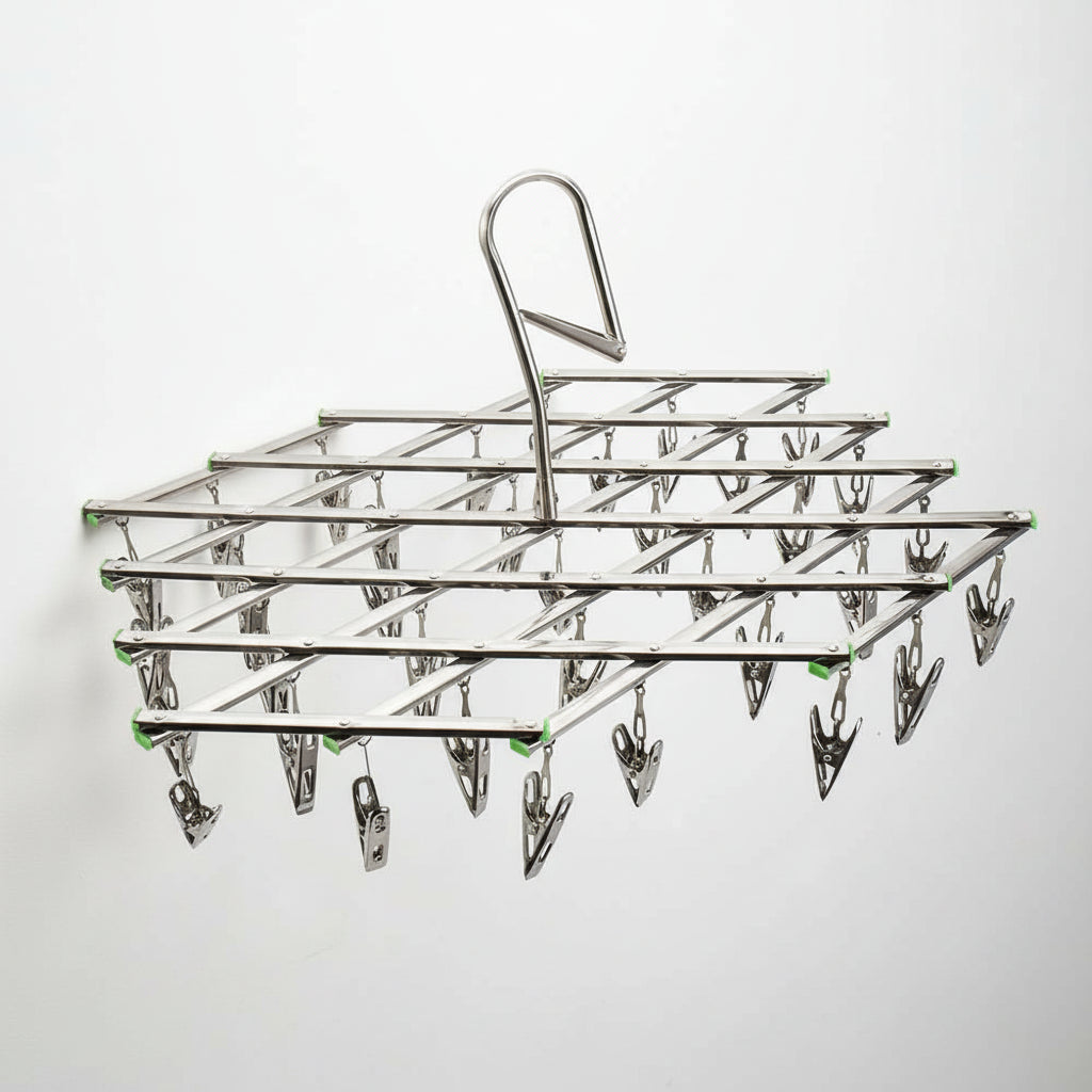 Petit étendoir à linge inox pliable à pinces