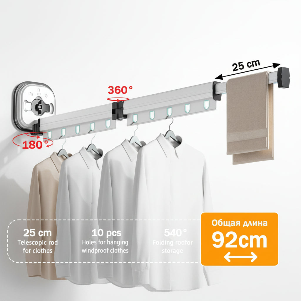 Étendoir à linge mural rétractable aluminium ventouse