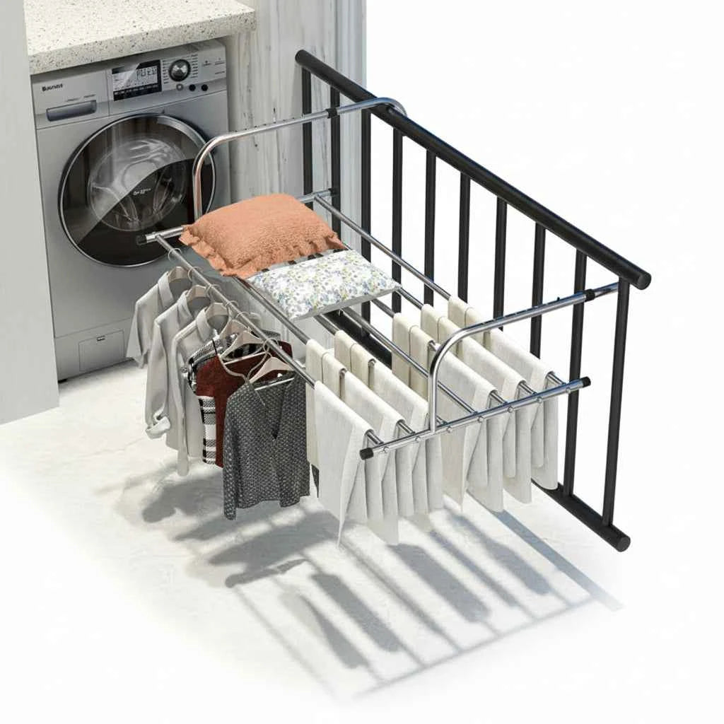 Étendoir à linge pour balcon en inox extensible