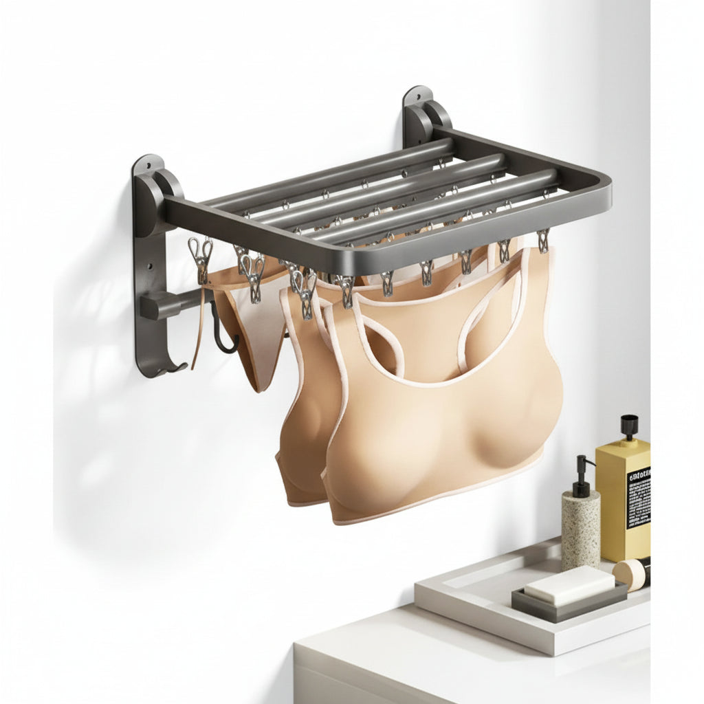 Étendoir à linge mural rabattable aluminium avec pinces