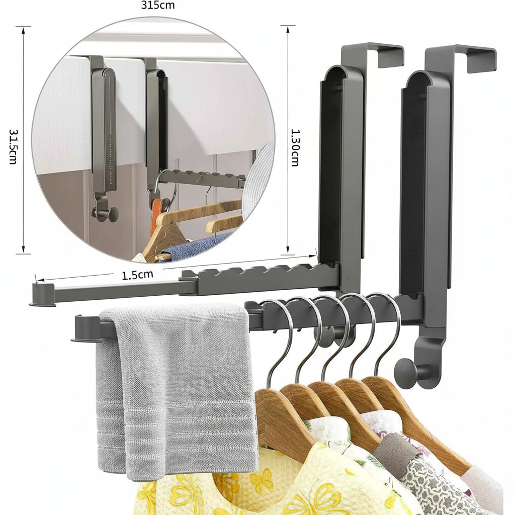 Étendoir à linge sur porte télescopique aluminium