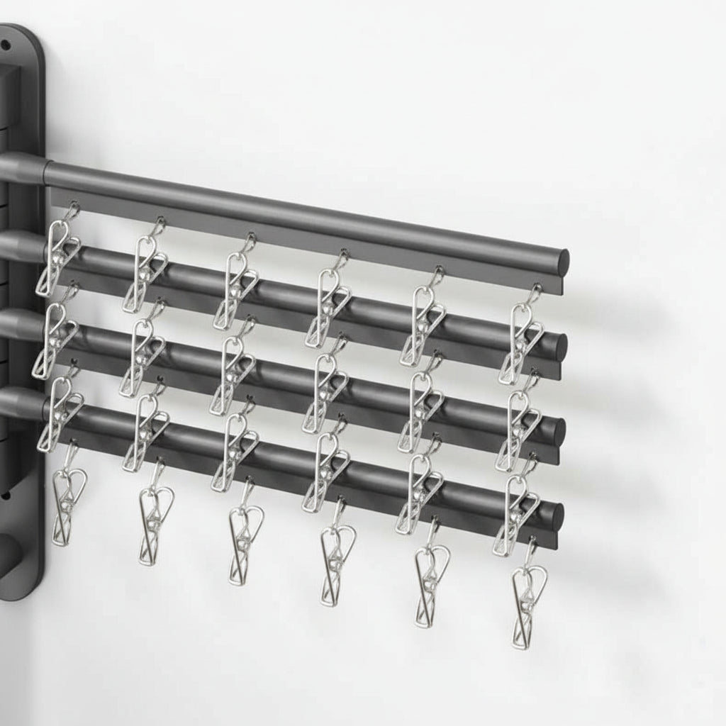 Étendoir à linge mural rabattable aluminium avec pinces