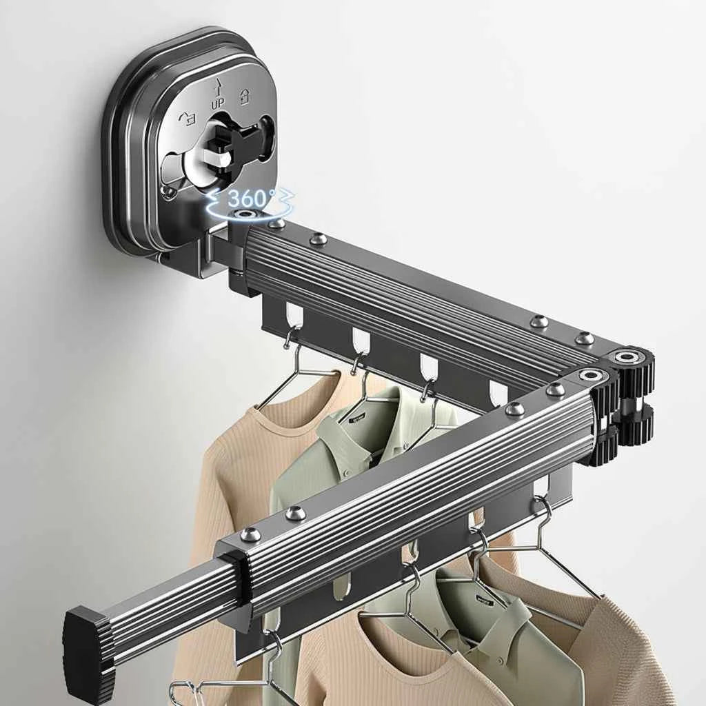 Étendoir à linge mural rétractable aluminium sans perçage