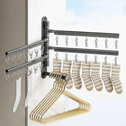 Étendoir à linge mural rabattable aluminium avec pinces