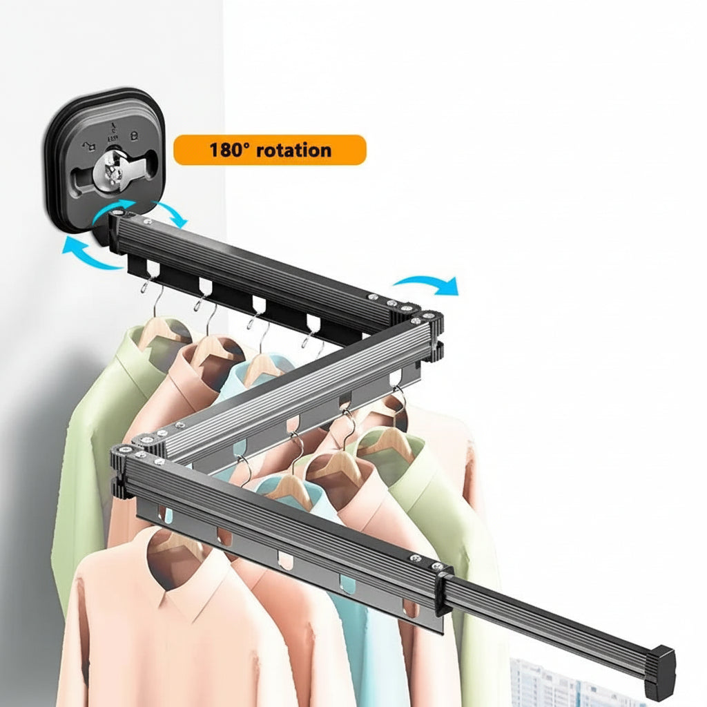 Étendoir à linge mural rétractable aluminium ventouse