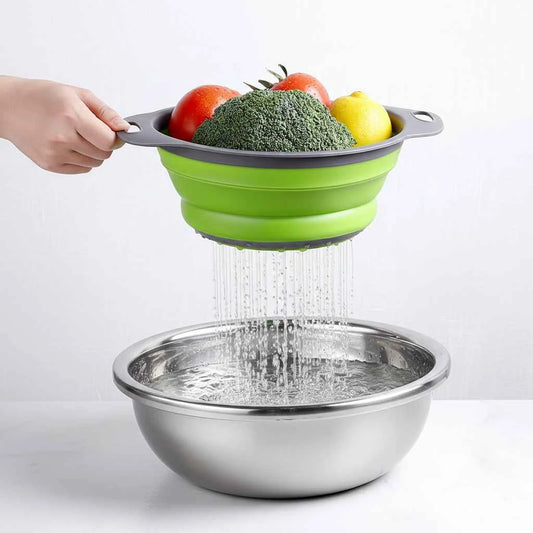 Silicone vegetable and fruit cleaning and drainage basket foldable colander