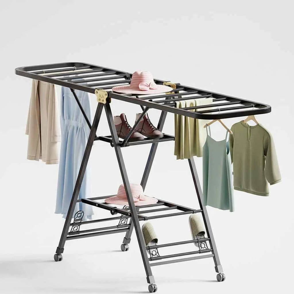 Étendoir à linge pliable en acier carbone mobile