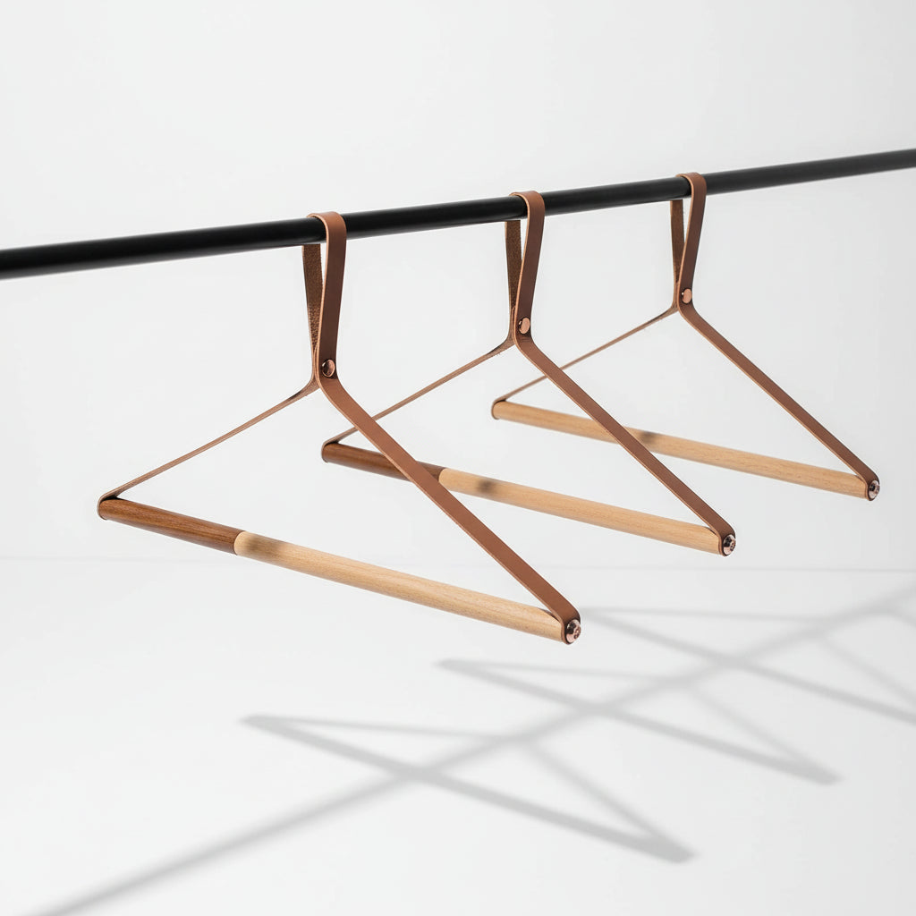 Cintre pour étendoir à linge bois et cuir