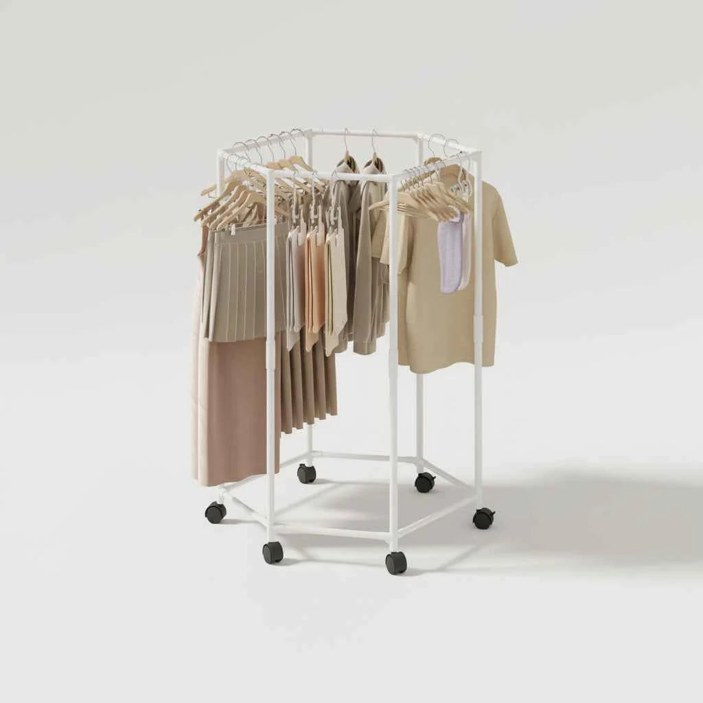 Étendoir à linge intérieur hexagonal rotatif à roulettes