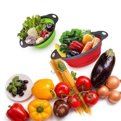 Silicone vegetable and fruit cleaning and drainage basket foldable colander