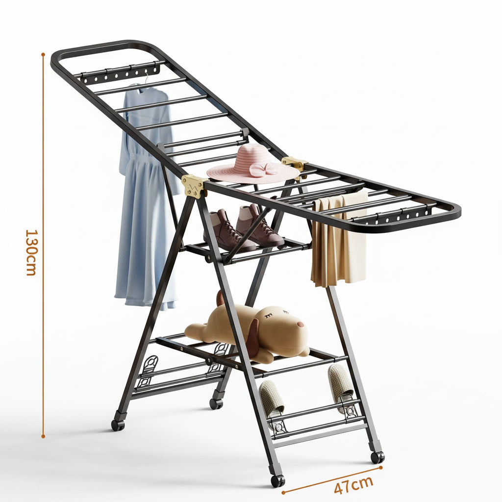 Étendoir à linge pliable en acier carbone mobile