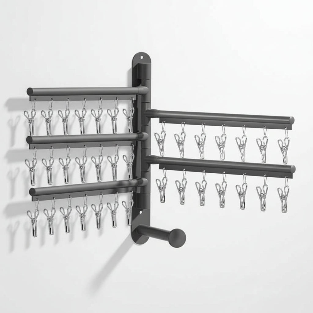 Étendoir à linge mural rabattable aluminium avec pinces