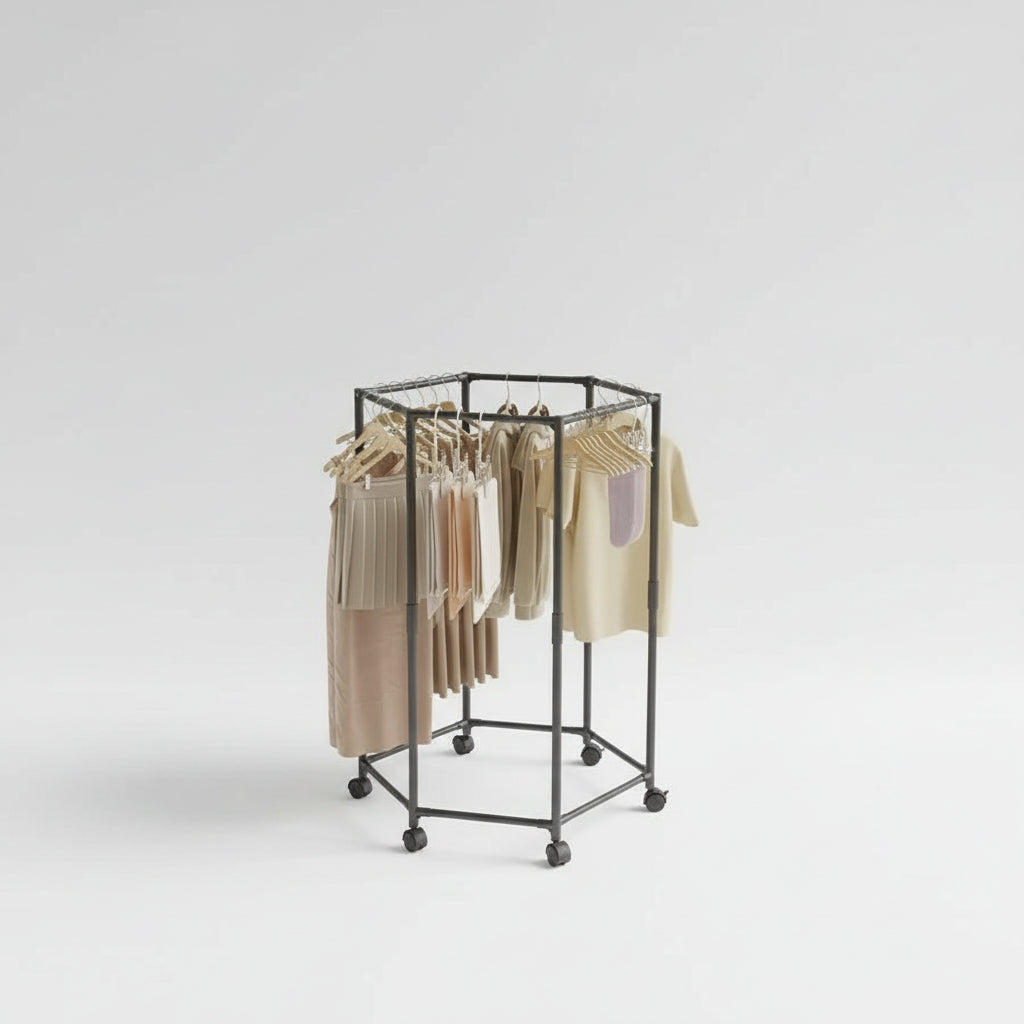 Étendoir à linge intérieur hexagonal rotatif à roulettes