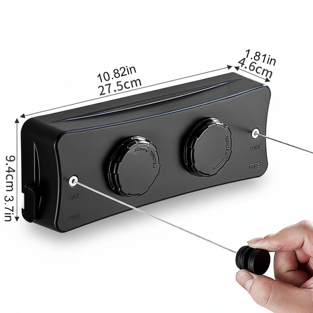 Étendoir à linge mural rétractable double ligne acier - L'Univers de l'Étendoir